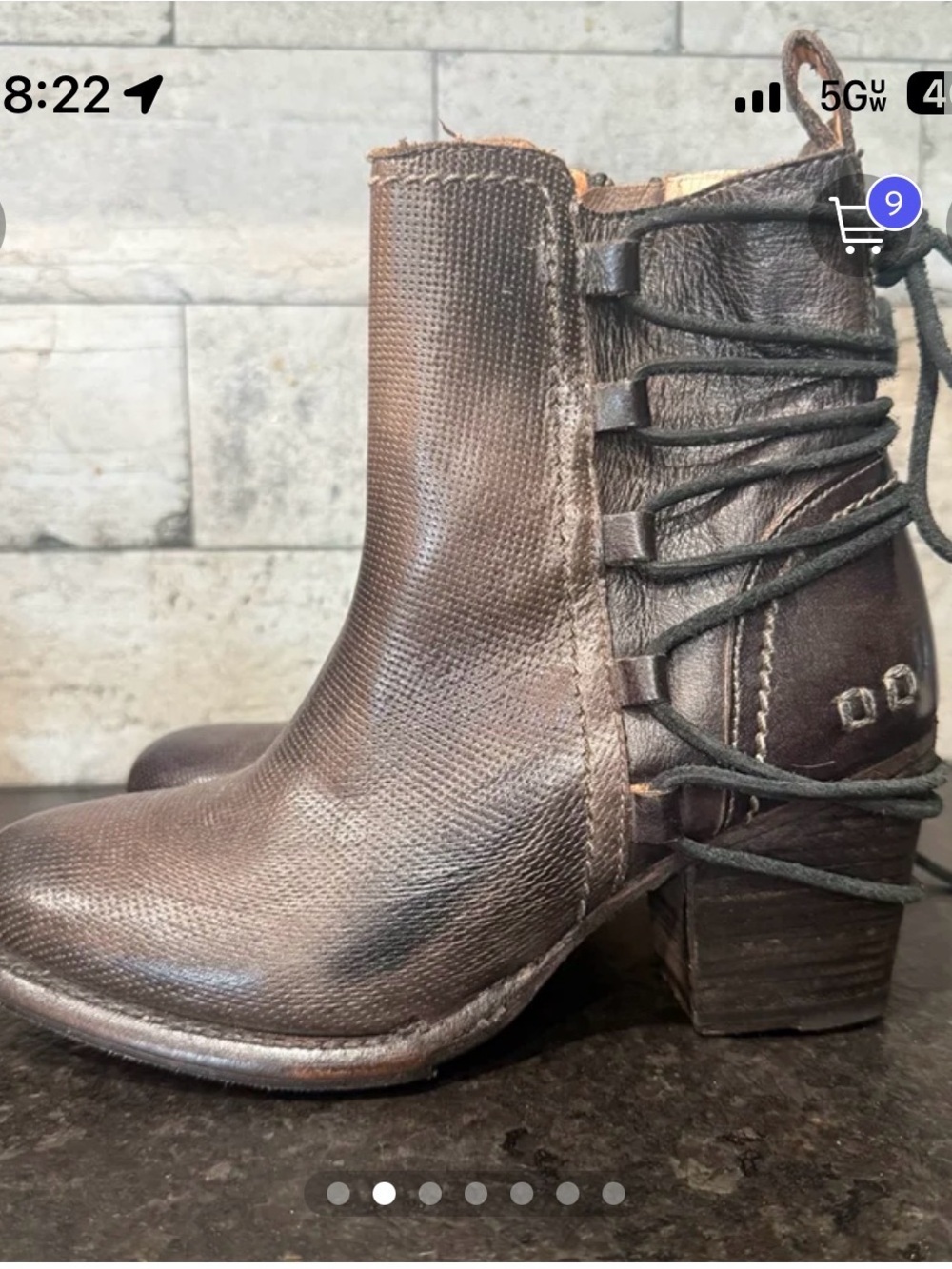 Bed Stu Brown Textured Leather Lace-Up Back Ankle Boots